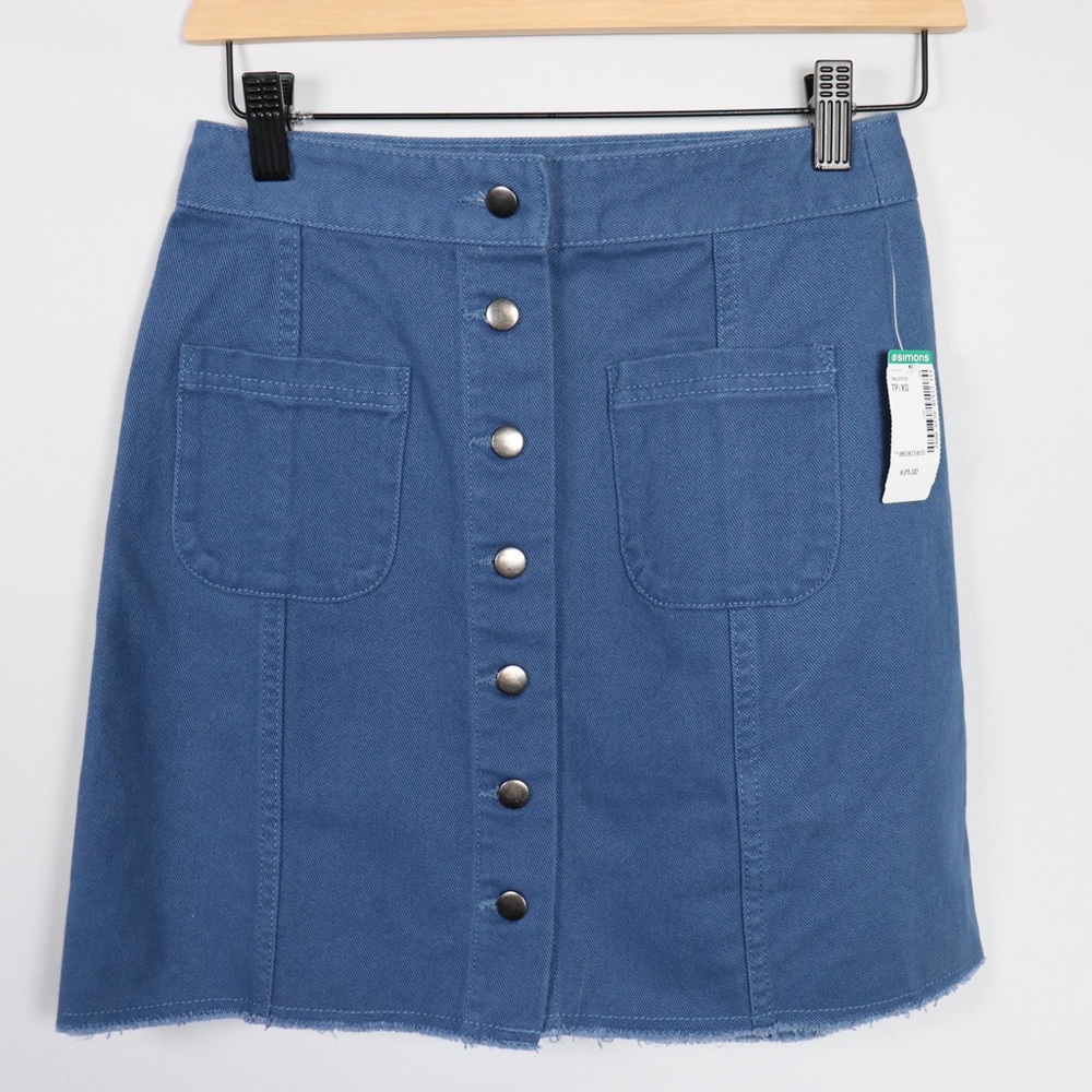 Simons Blue Button Front Denim Mini Skirt XS NWT